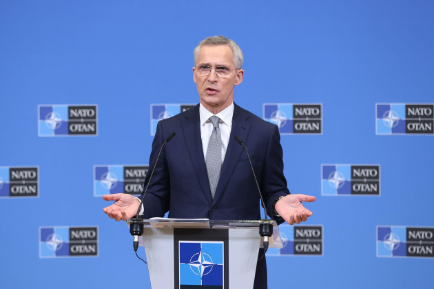 brussels-belgium-15th-feb-2024-nato-secretary-general-jens-stoltenberg-attends-a-press-conference-during-a-meeting-of-nato-defense-ministers-at-the-nato-headquarters-in-brussels-belgium-on-feb