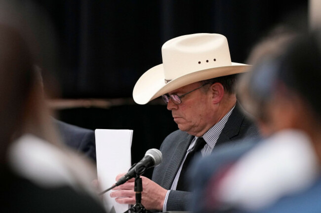 jesse-prado-an-austin-based-investigator-right-attends-a-special-city-council-meeting-to-share-his-findings-in-uvalde-texas-thursday-march-7-2024-almost-two-years-after-the-deadly-school-shoot
