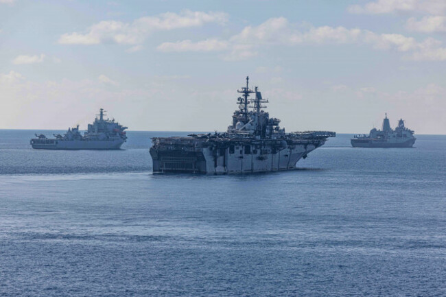 240224-n-ed646-1147mediterranean-sea-feb-24-2024-the-wasp-class-amphibious-assault-ship-uss-bataan-lhd-5-center-the-royal-fleet-auxiliary-ship-argus-a135-left-and-the-san-antonio-class-a