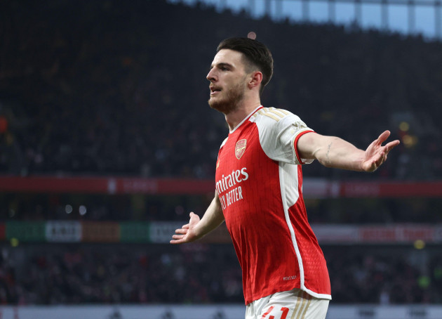 london-uk-09th-mar-2024-declan-rice-a-celebrates-scoring-the-first-arsenal-goal-1-0-at-the-arsenal-v-brentford-epl-match-at-the-emirates-stadium-london-uk-on-9th-march-2024-credit-paul-m