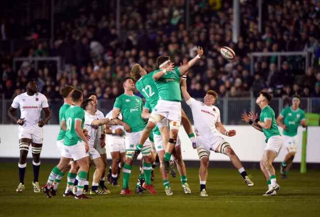 irelands-luke-murphy-stretches-for-the-ball-during-the-2024-u20-six-nations-championship-match-at-the-recreation-ground-bath-picture-date-friday-march-8-2024