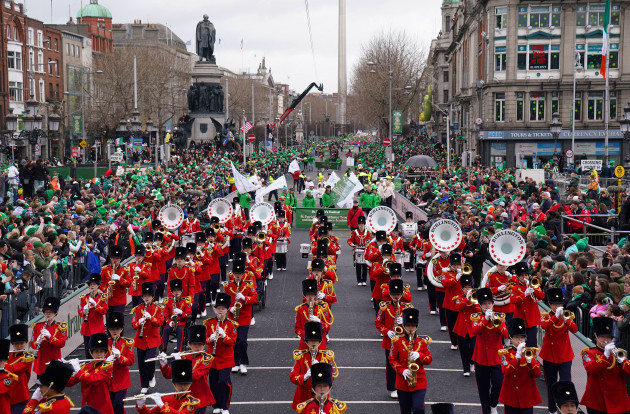 performers-make-their-way-across-oconnell-bridge-during-the-st-patricks-day-parade-in-dublin-picture-date-friday-march-17-2023