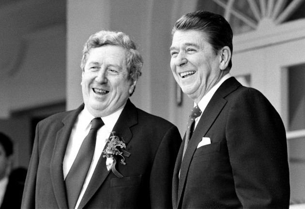 president-ronald-reagan-and-irish-prime-minister-garret-fitzgerald-share-a-laugh-in-the-rose-garden-at-the-white-house-in-washington-march-17-1984-on-the-eve-of-st-patricks-day-each-man-was-wear