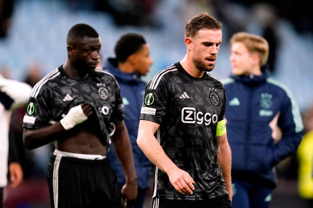 ajaxs-jordan-henderson-is-dejected-at-the-end-of-the-match-during-the-uefa-europa-conference-league-round-of-16-second-leg-match-at-villa-park-birmingham-picture-date-thursday-march-14-2024