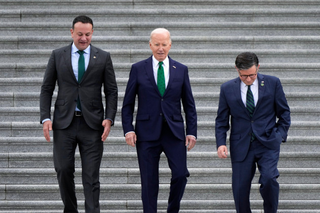 from-left-irish-prime-minster-leo-varadkar-president-joe-biden-and-speaker-of-the-house-mike-johnson-r-la-walk-down-the-steps-following-the-annual-st-patricks-day-gathering-at-the-capitol-in-w