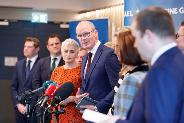 fine-gael-deputy-leader-simon-coveney-with-candidates-maria-walsh-and-nina-carberry-and-delegates-at-the-fine-gael-selection-convention-for-the-midlands-north-west-constituency-for-the-european-parlia