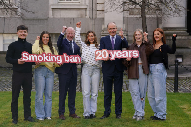 minister-for-health-stephen-donnelly-third-left-and-tanaiste-micheal-martin-third-right-with-a-group-of-20-year-olds-at-government-buildings-in-dublin-to-mark-the-20th-anniversary-of-the-workplace