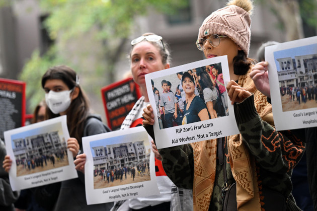 melbourne-australia-03rd-apr-2024-people-participate-in-a-pro-palestine-demonstration-in-melbourne-wednesday-april-3-2024-australian-woman-zomi-frankcom-is-among-a-group-of-aid-workers-killed