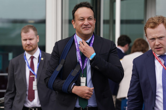 taoiseach-leo-varadkar-arrives-at-the-82nd-fine-gael-ard-fheis-at-the-university-of-galway-picture-date-saturday-april-6-2024