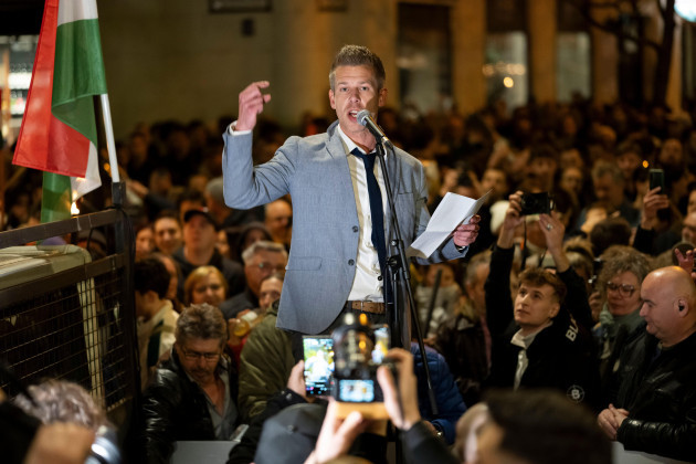 former-hungarian-government-insider-peter-magyar-gives-a-speech-next-tot-kossut-lajos-square-on-tuesdy-in-budapest-hungary-march-26-2024-magyar-on-tuesday-released-a-recording-that-he-claims-prov