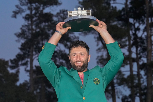 file-jon-rahm-of-spain-holds-up-the-trophy-after-winning-the-masters-golf-tournament-at-augusta-national-golf-club-on-sunday-april-9-2023-in-augusta-ga-rahm-is-expected-to-compete-in-the-pga