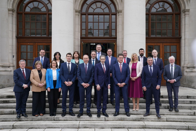 front-row-new-taoiseach-simon-harris-centre-with-tanaiste-micheal-martin-fifth-from-left-and-green-party-leader-eamon-ryan-fourth-from-right-ahead-of-a-photocall-with-his-newly-appointed-minis