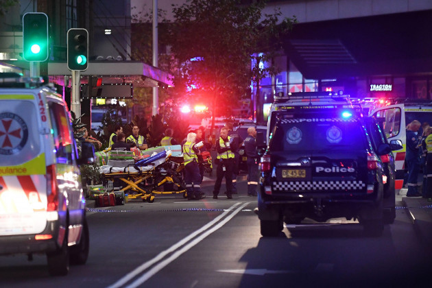 sydney-australia-13th-apr-2024-emergency-services-are-seen-at-bondi-junction-after-multiple-people-were-stabbed-inside-the-westfield-bondi-junction-shopping-centre-in-sydney-saturday-april-13-2