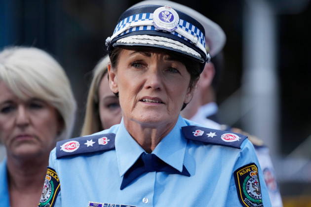 karen-webb-police-commissioner-of-new-south-wales-state-speaks-to-media-at-bondi-junction-in-sydney-sunday-april-14-2024-after-several-people-were-stabbed-to-death-at-a-shopping-center-saturday