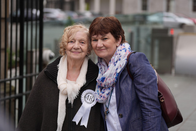 gertrude-barrett-whose-son-michael-barrett-died-in-the-stardust-fire-arrives-with-her-daughter-carole-at-leinster-house-dublin-ahead-of-taoiseach-simon-harris-issuing-a-state-apology-to-the-famili