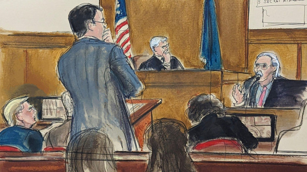 former-president-donald-trump-left-watches-as-david-pecker-answers-questions-on-the-witness-stand-far-right-from-assistant-district-attorney-joshua-steingless-in-manhattan-criminal-court-tuesday