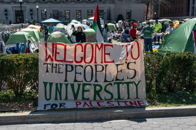 new-york-new-york-usa-22nd-apr-2024-pro-palestinian-supporters-set-up-a-protest-encampment-on-the-campus-of-columbia-university-in-new-york-as-seen-on-april-22-2024-all-classes-at-columbia-univ