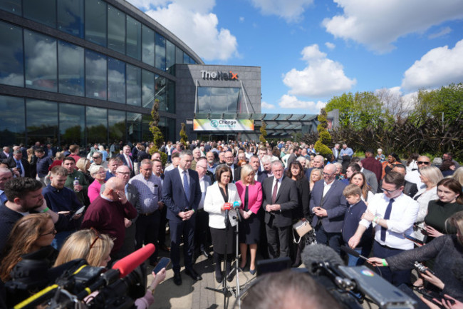 pearse-doherty-sinn-fein-leader-mary-lou-mcdonald-stormont-first-minister-michelle-oneill-and-stormont-economy-minister-conor-murphy-launch-the-partys-campaign-for-the-local-european-and-limerick