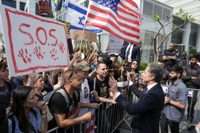 u-s-secretary-of-state-antony-blinken-speaks-to-families-and-supporters-of-israeli-hostages-held-by-hamas-in-gaza-during-a-protest-calling-for-their-return-after-meeting-families-of-hostages-in-tel