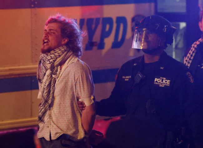 new-york-united-states-30th-apr-2024-nypd-police-officers-remove-and-arrest-pro-palestine-protesters-who-occupied-the-hamilton-hall-building-the-campus-at-columbia-university-in-new-york-city-on-t