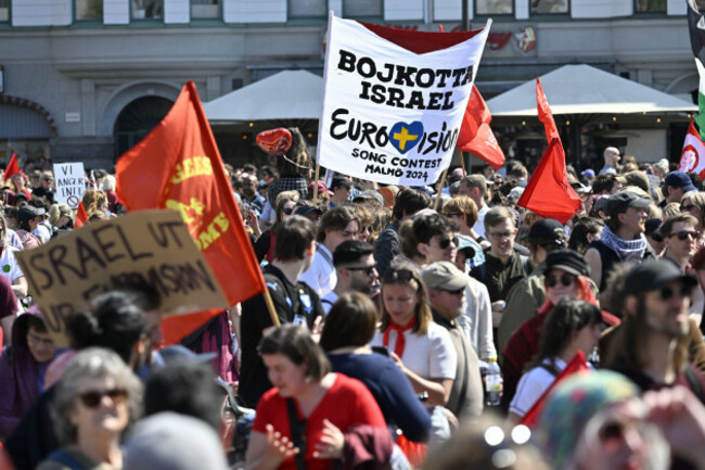 malmo-sweden-may-1-2024-banner-with-the-text-boycott-israel-eurovision-song-contest-malmo-2024-in-the-anual-first-of-may-demonstration-in-malmo-sweden-on-may-1-2024-photo-johan-nilssonttcode