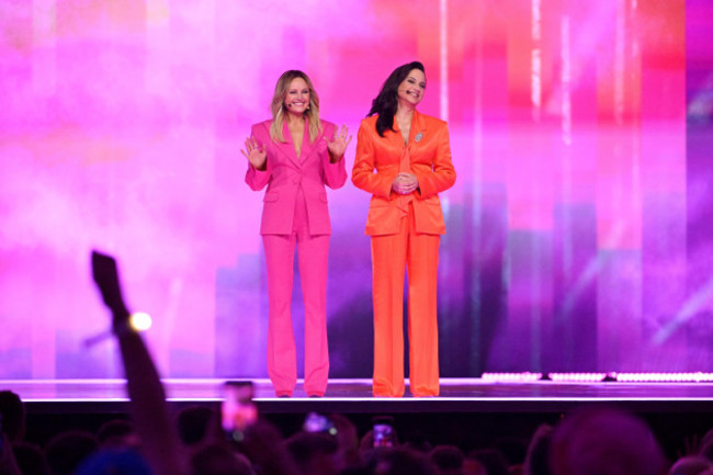 hosts-malin-akerman-and-petra-mede-during-the-second-rehearsal-of-the-first-semi-final-of-the-68th-edition-of-the-eurovision-song-contest-esc-at-malmo-arena-in-malmo-sweden-monday-may-06-2024-p