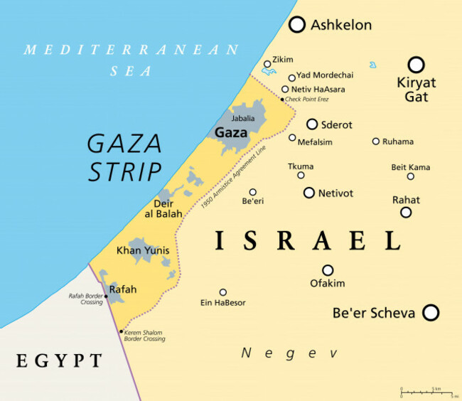 the-gaza-strip-and-surroundings-political-map-gaza-self-governing-palestinian-territory-narrow-piece-of-land-bordered-by-israel-and-egypt