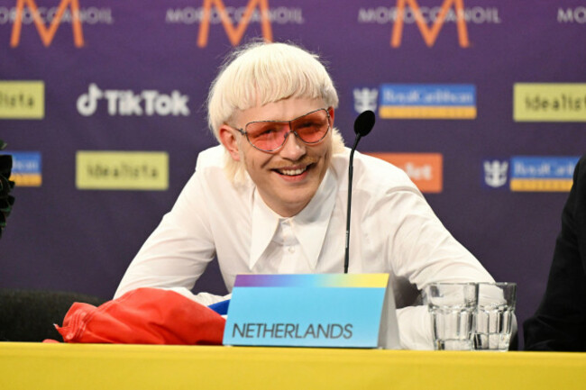 malmo-sweden-thursday-09-may-2024-joost-klein-representing-the-netherlands-with-the-song-europapa-during-a-press-conference-with-the-entries-that-advanced-to-the-final-after-the-second-semi-fina