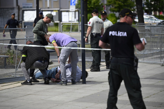 police-arrest-a-man-after-slovak-prime-minister-robert-fico-was-shot-and-injured-following-the-cabinets-away-from-home-session-in-the-town-of-handlova-slovakia-wednesday-may-15-2024-fico-is-in-l