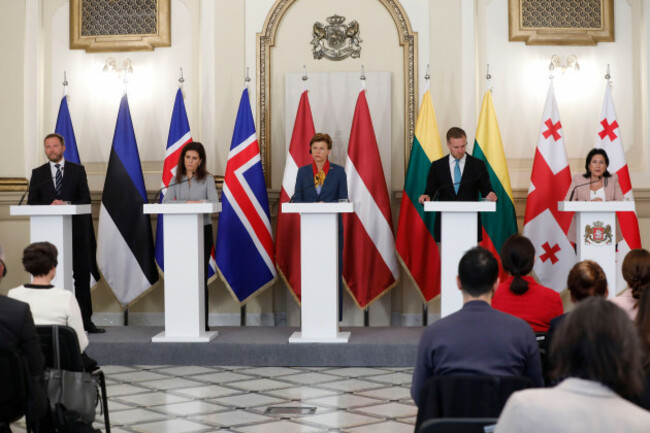 from-left-estonian-foreign-minister-margus-tsahkna-icelandic-foreign-minister-thordis-kolbrun-reykfjord-gylfadottir-latvian-foreign-minister-baiba-braze-lithuanian-foreign-minister-gabrielius-land