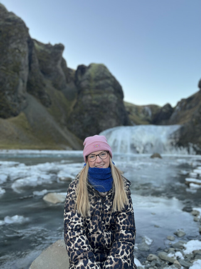 5. Sarah O'Connor visiting Kirkjubæjarklauster waterfall on a trip to Iceland in December 2022