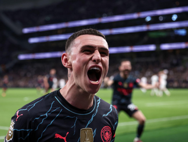 london-uk-14th-may-2024-phil-foden-of-manchester-city-celebrates-his-sides-second-goal-during-the-premier-league-match-at-the-tottenham-hotspur-stadium-london-picture-credit-should-read-david-k