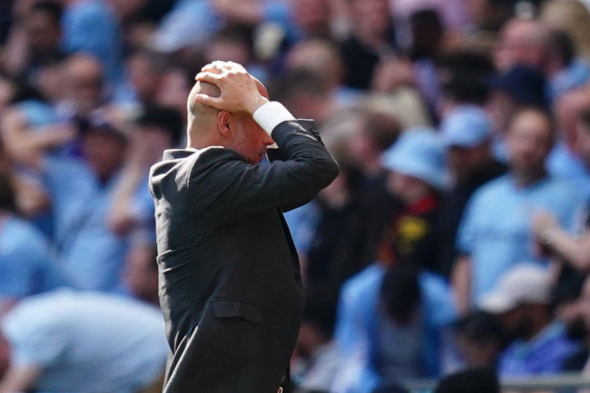 manchester-city-manager-pep-guardiola-reacts-on-the-touchline-during-the-emirates-fa-cup-final-at-wembley-stadium-london-picture-date-saturday-may-25-2024