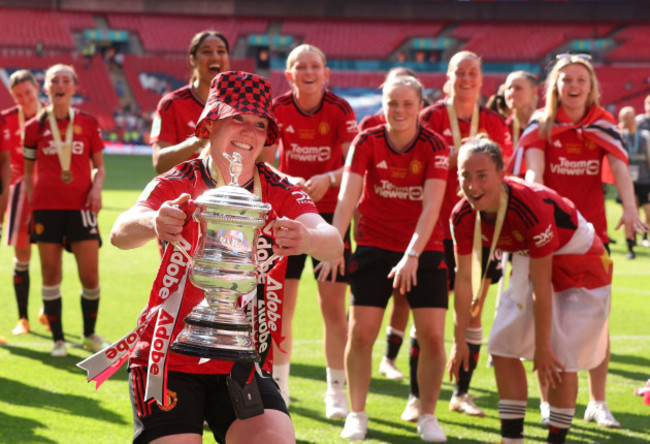 london-uk-12th-may-2024-aoife-mannion-of-manchester-united-celebrates-after-the-the-womens-fa-cup-match-at-wembley-stadium-london-picture-credit-should-read-paul-terrysportimage-credit-sport