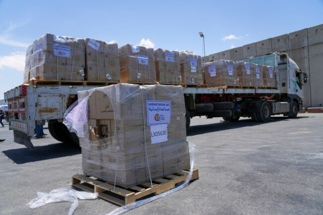 a-bundle-of-humanitarian-aid-for-the-gaza-strip-with-the-logo-of-world-central-kitchen-wck-is-on-a-truck-at-the-kerem-shalom-border-crossing-in-southern-israel-thursday-may-30-2024-ap-phototsa