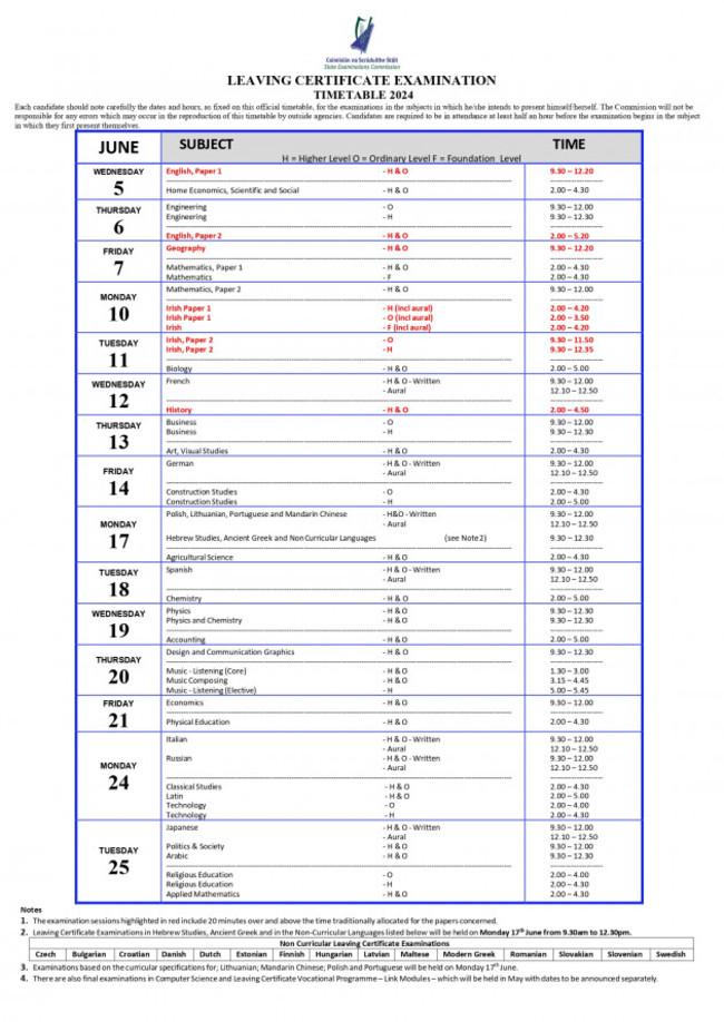 Leaving cert exam timetable_page-0001