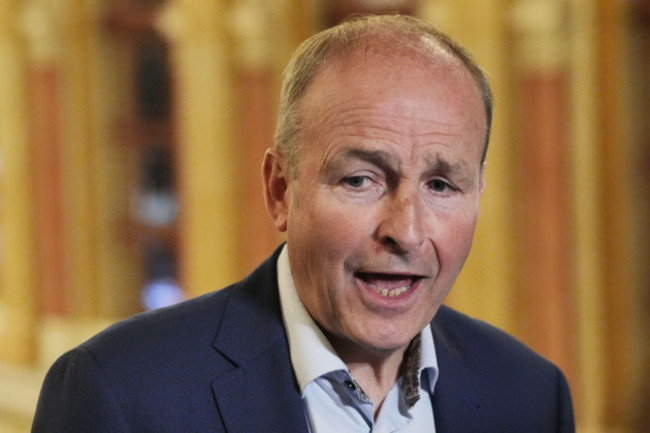 tanaiste-micheal-martin-speaks-to-the-media-at-cork-city-hall-in-cork-ireland-during-the-count-for-the-local-and-european-elections-picture-date-saturday-june-8-2024