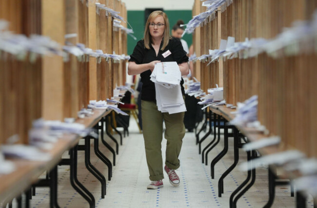 count-staff-sort-ballots-at-nemo-rangers-gaa-club-in-cork-ireland-during-the-count-for-the-european-elections-picture-date-sunday-june-9-2024