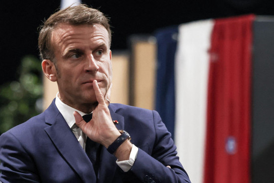 le-touquet-france-09th-june-2024-president-emmanuel-macron-casting-his-ballot-for-the-european-parliament-election-at-a-polling-station-in-le-touquet-northern-france-on-june-9-2024-voting-began