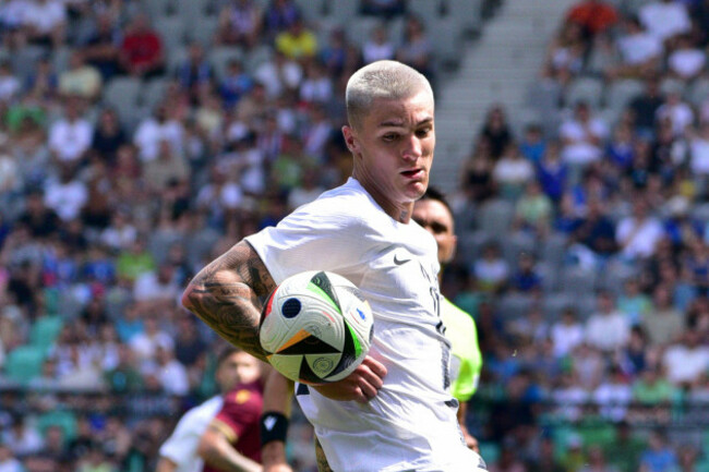 ljubljana-slovenia-08th-june-2024-ljubljana-slovenia-june-08th-2024-benjamin-sesko-of-slovenia-in-action-during-the-international-football-friendly-match-between-slovenia-and-bulgaria-at-stadiu