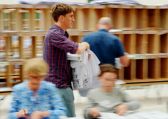 count-staff-sort-ballots-at-nemo-rangers-gaa-club-in-cork-ireland-during-the-count-for-the-european-elections-picture-date-monday-june-10-2024