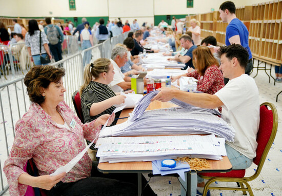 count-staff-sort-ballots-at-nemo-rangers-gaa-club-in-cork-ireland-during-the-count-for-the-european-elections-picture-date-monday-june-10-2024