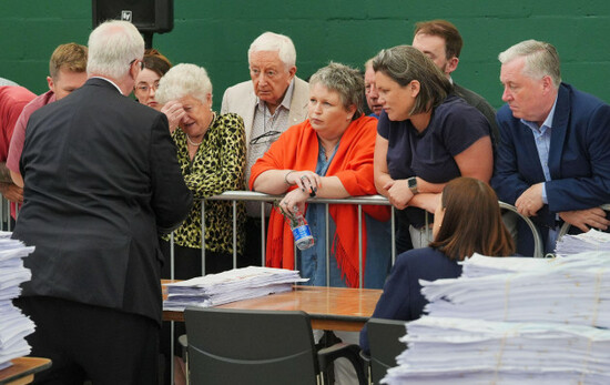 candidates-and-agents-observe-as-the-returning-officer-presents-them-with-doubtful-ballots-at-nemo-rangers-gaa-club-in-cork-ireland-during-the-count-for-the-european-elections-picture-date-monday