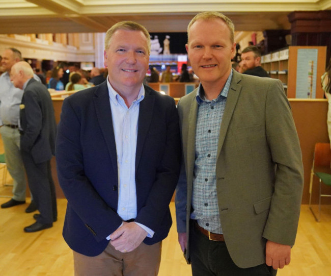 finance-minister-michael-mcgrath-left-and-his-brother-councillor-seamus-mcgrath-right-at-cork-city-hall-in-cork-ireland-during-the-count-for-the-local-and-european-picture-date-saturday-june-8