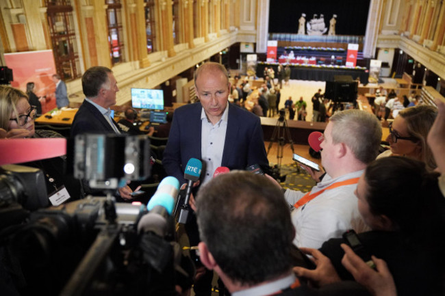 tanaiste-micheal-martin-speaks-to-the-media-at-cork-city-hall-in-cork-ireland-during-the-count-for-the-local-and-european-elections-picture-date-saturday-june-8-2024