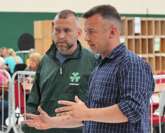 ireland-first-candidates-derek-blighe-right-and-ross-lahive-left-conduct-a-live-video-stream-whilst-at-nemo-rangers-gaa-club-in-cork-ireland-during-the-count-for-the-european-elections-picture