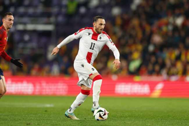 valladolid-spain-19th-nov-2023-giorgi-kochorashvili-geo-footballsoccer-uefa-european-championship-2024-qualifying-round-group-a-match-between-spain-3-1-georgia-at-the-estadio-jose-zorrilla-in