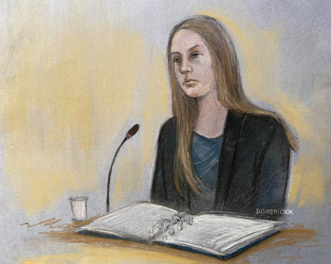 court-artist-drawing-by-elizabeth-cook-of-lucy-letby-giving-evidence-during-her-trial-at-manchester-crown-court-where-she-is-accused-of-attempting-to-murder-a-baby-girl-in-february-2016-when-she-work