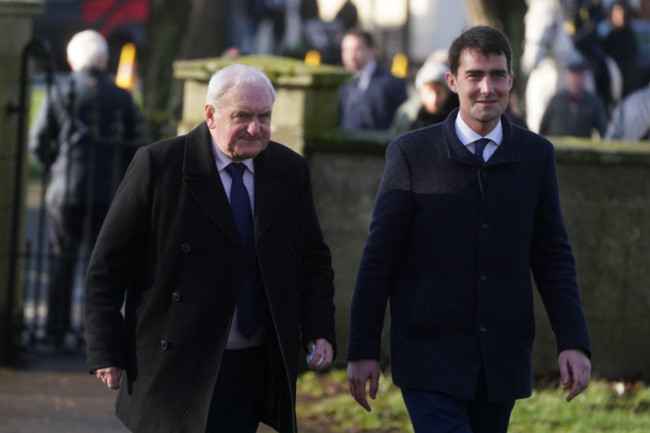 former-taoiseach-bertie-ahern-left-and-jack-chambers-minister-of-state-at-the-department-of-transport-arrive-for-the-state-funeral-of-former-taoiseach-john-bruton-at-saints-peters-and-pauls-chur