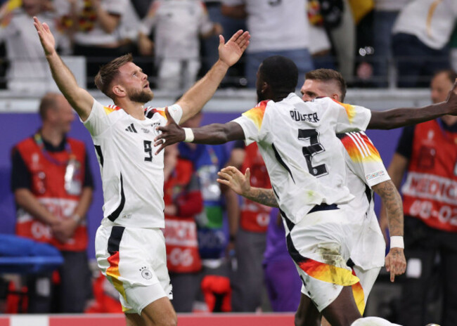 frankfurt-germany-23rd-june-2024-niclas-fuellkrug-of-germany-celebrates-scoring-the-equalsiing-goal-during-the-uefa-european-championships-match-at-commerzbank-arena-frankfurt-picture-credit-sho